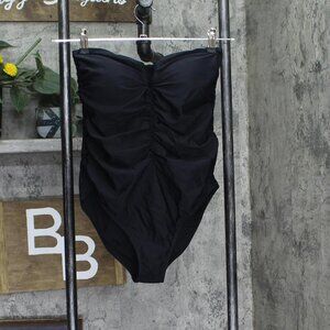 Nine West Womens Ruched Side V Cut Out One Piece Swimsuit Black M